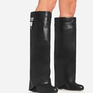 ego women padlock wedge heel knee high long boots size 11 black